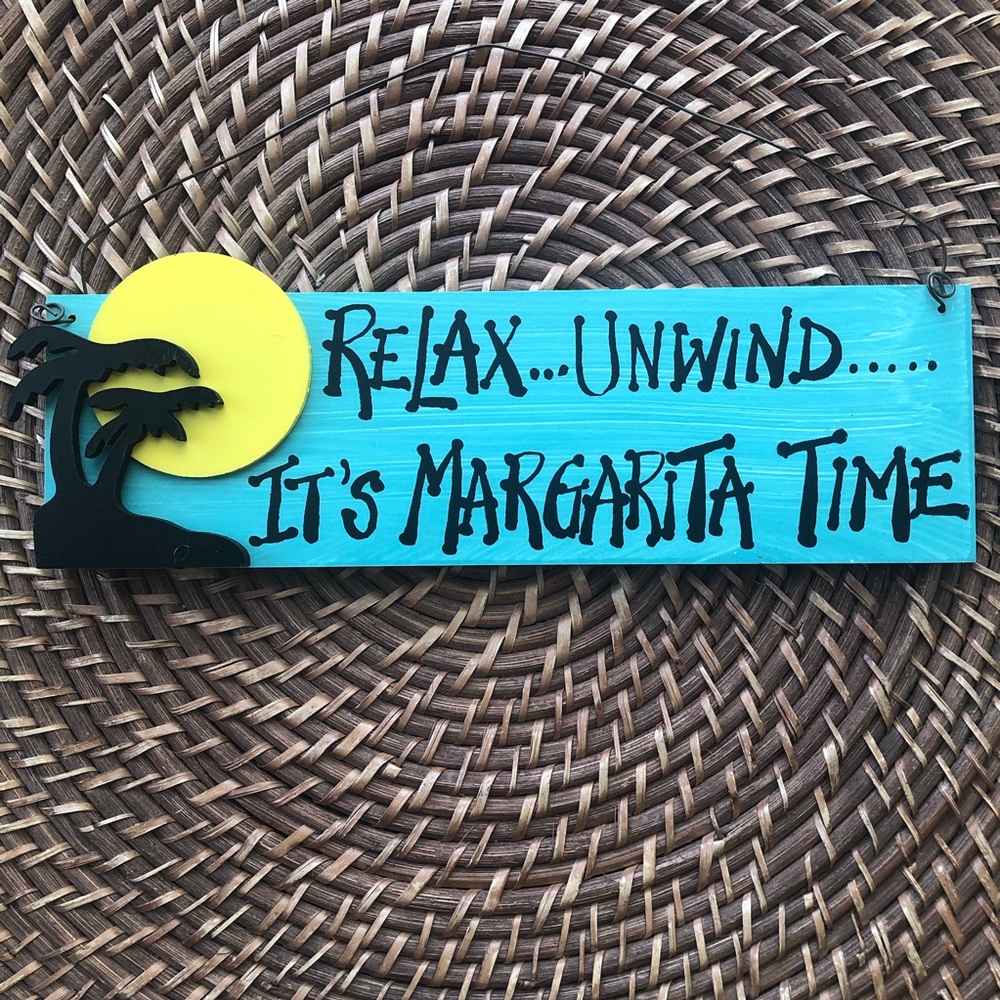 Beachy Palm Margarita Time Wood Wall Hanging